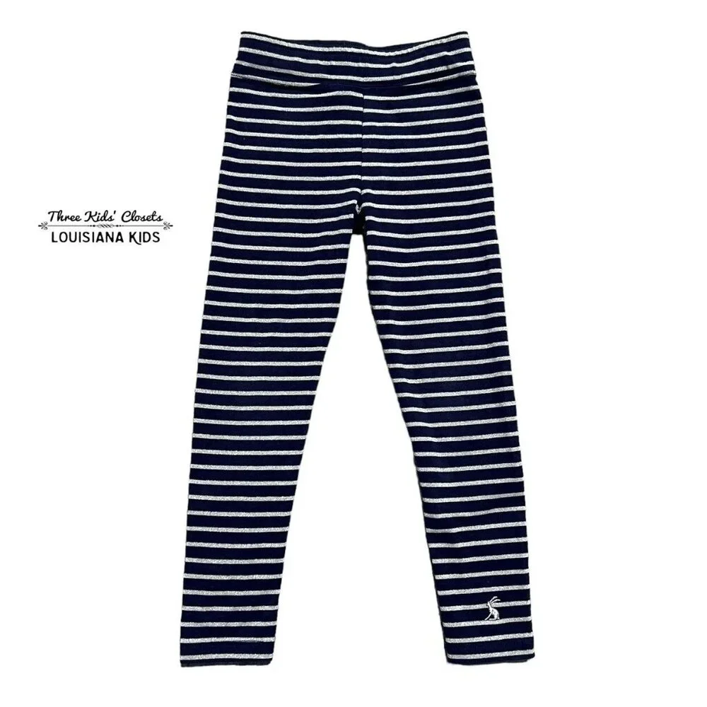Joules 3Y Navy & Metallic Silver Striped Leggings
